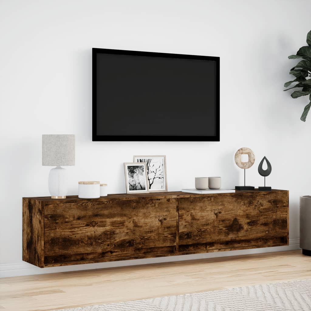 Mobile TV a Parete con LED Rovere Fumo 180x31x38 cm