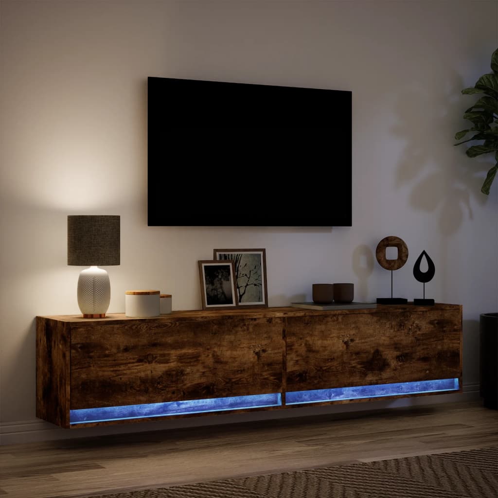 Mobile TV a Parete con LED Rovere Fumo 180x31x38 cm