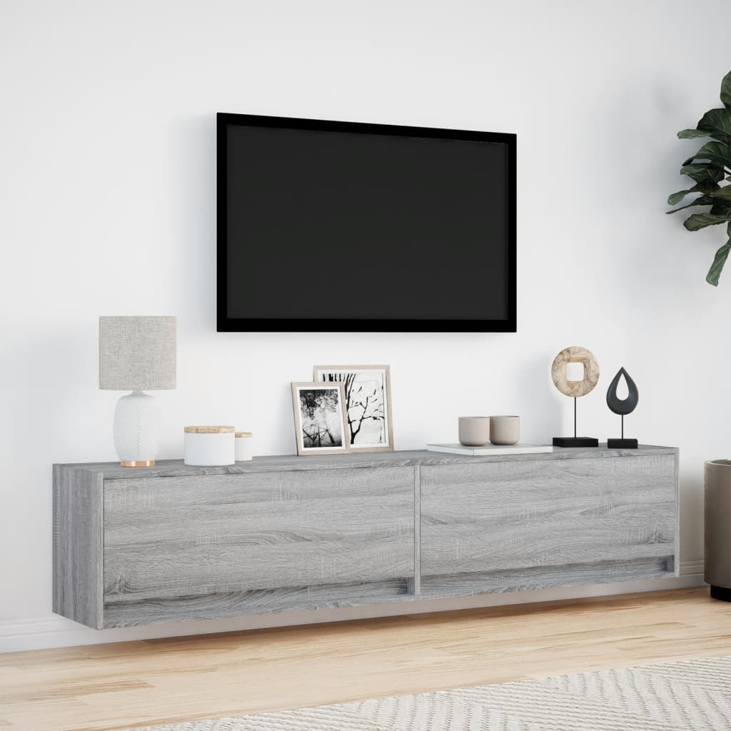 Mobile TV a Parete con LED Grigio Sonoma 180x31x38 cm