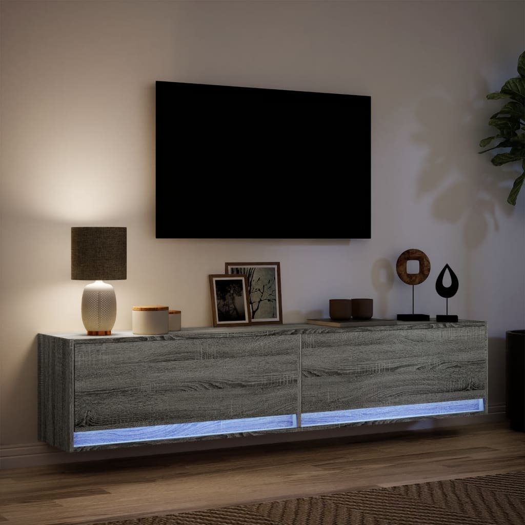 Mobile TV a Parete con LED Grigio Sonoma 180x31x38 cm - homemem39