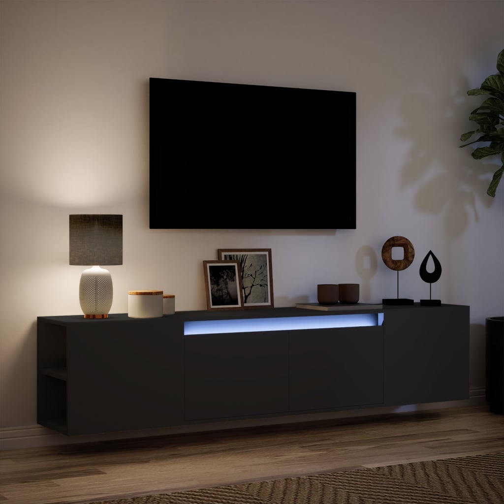 Mobile TV a Parete con LED Nero 180x31x39,5 cm - homemem39