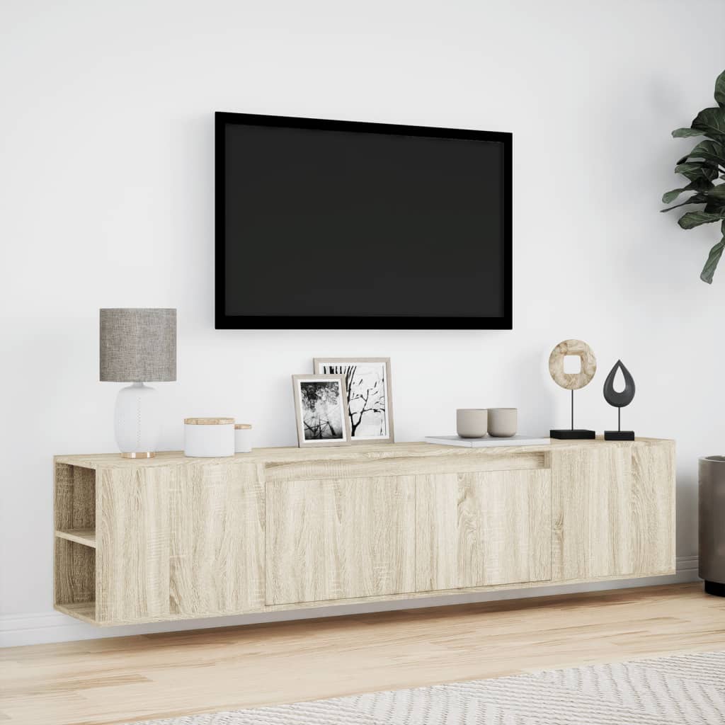 Mobile TV a Parete con LED Rovere Sonoma 180x31x39,5 cm