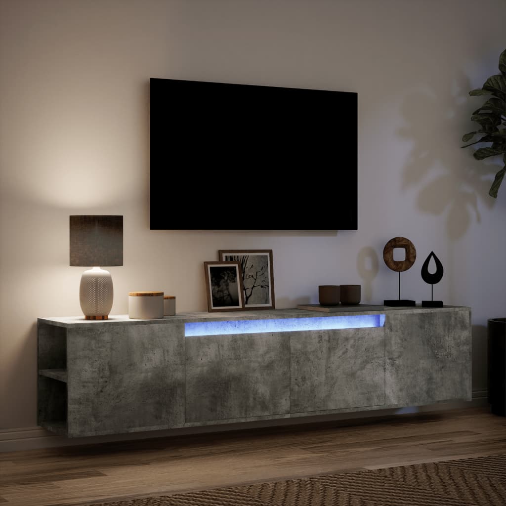 Mobile TV a Parete con LED Grigio Cemento 180x31x39,5 cm - homemem39