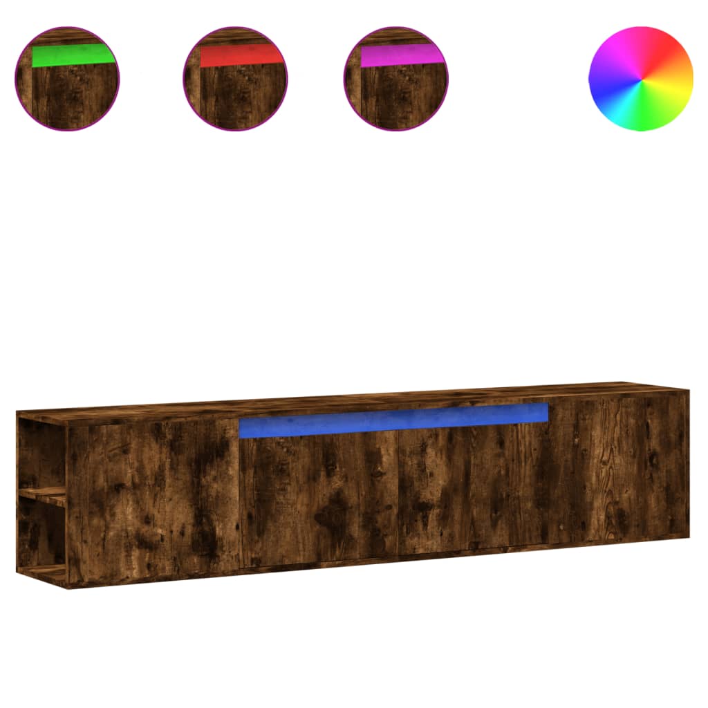 Mobile TV a Parete con LED Rovere Fumo 180x31x39,5 cm - homemem39