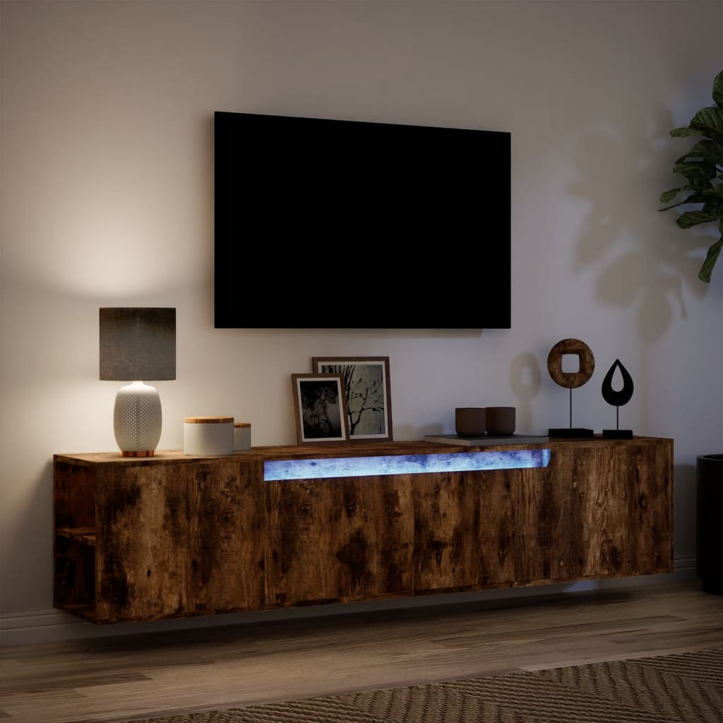 Mobile TV a Parete con LED Rovere Fumo 180x31x39,5 cm