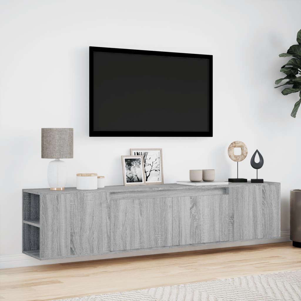 Mobile TV a Parete con LED Grigio Sonoma 180x31x39,5 cm