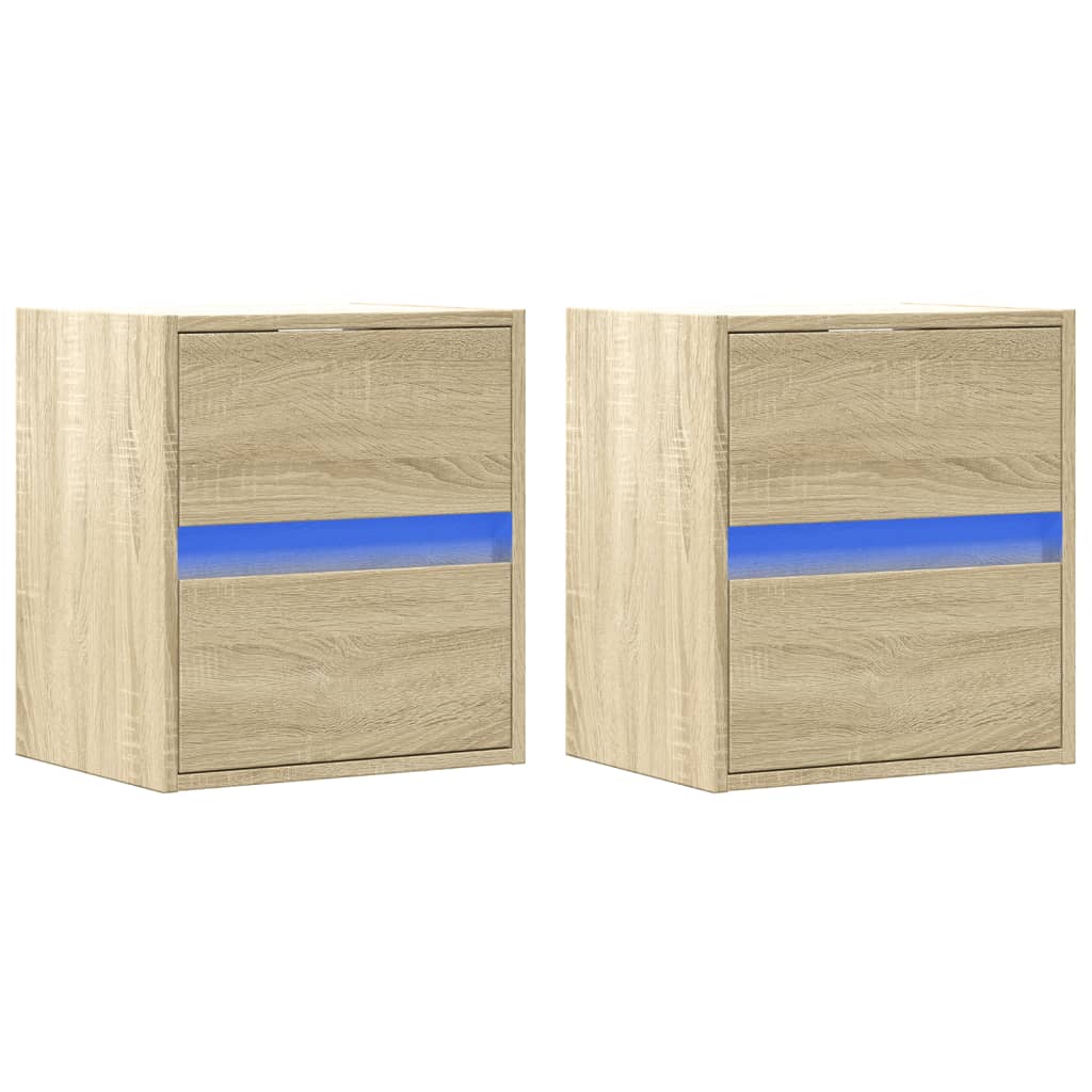 Comodini a Parete con luci LED 2 pz Rovere Sonoma | homemem39
