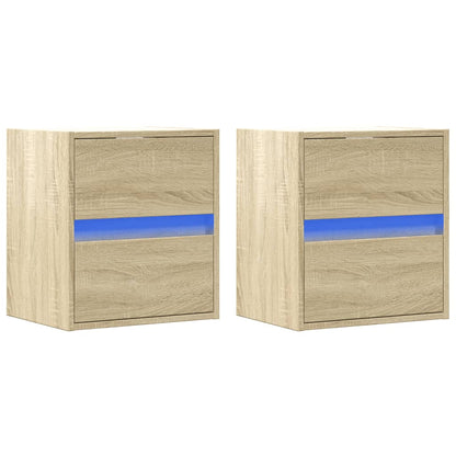Comodini a Parete con luci LED 2 pz Rovere Sonoma | homemem39