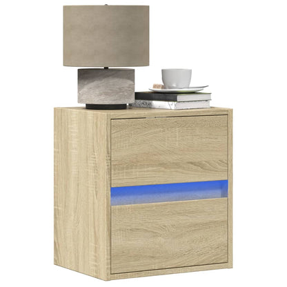Comodini a Parete con luci LED 2 pz Rovere Sonoma