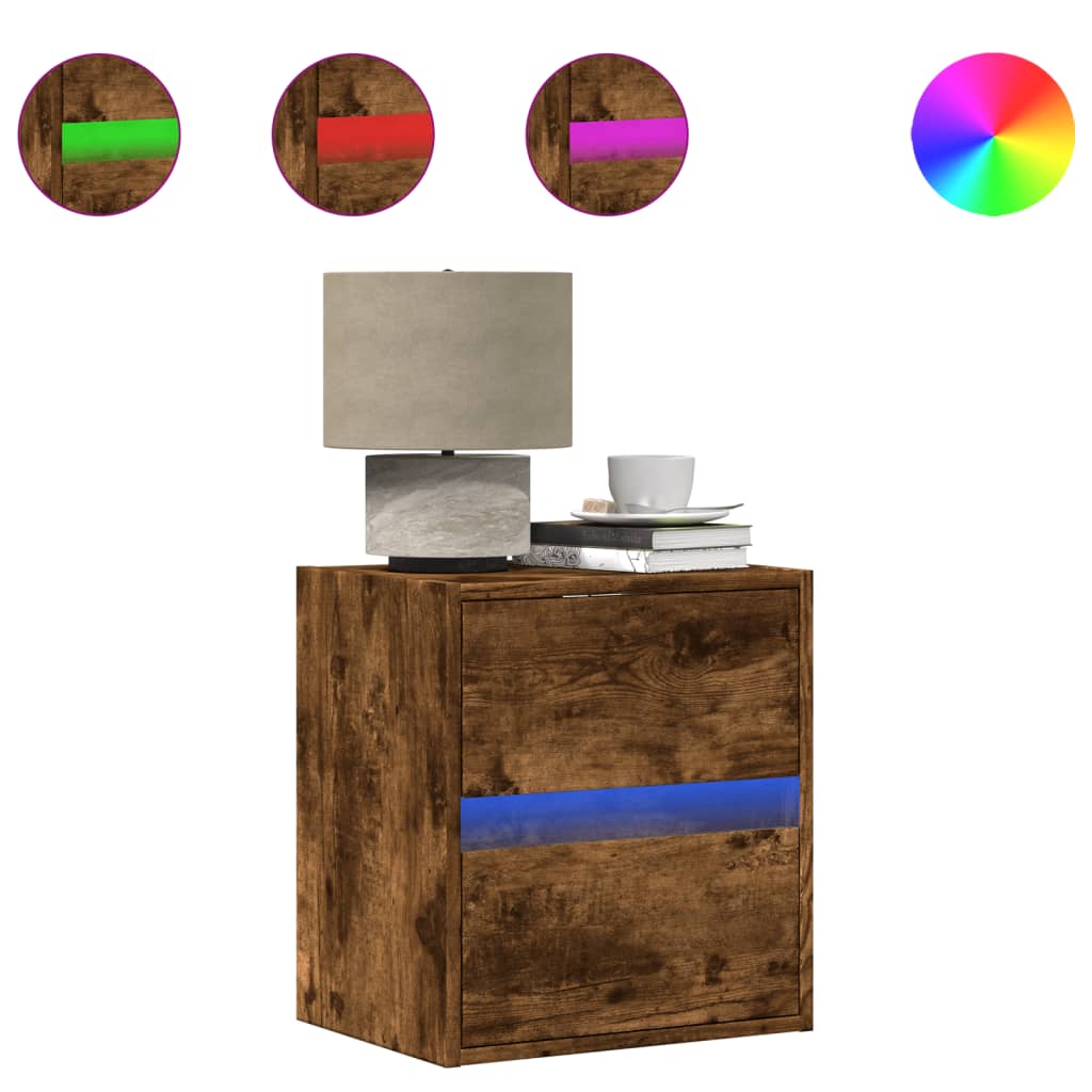 Comodino a Parete con luci LED Rovere Fumo | homemem39