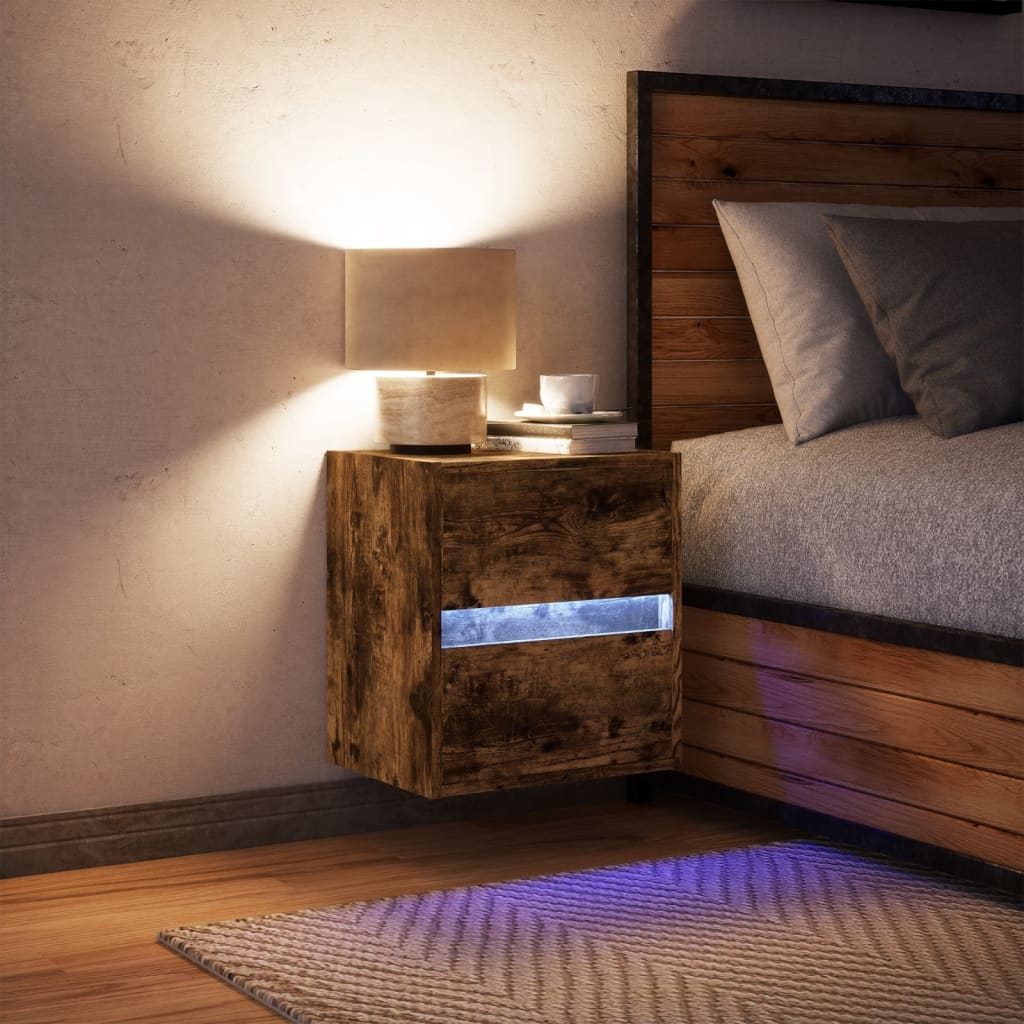 Comodino a Parete con luci LED Rovere Fumo | homemem39