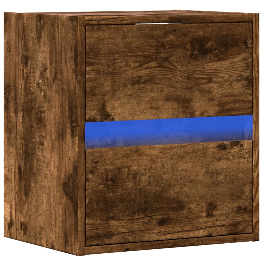 Comodino a Parete con luci LED Rovere Fumo | homemem39