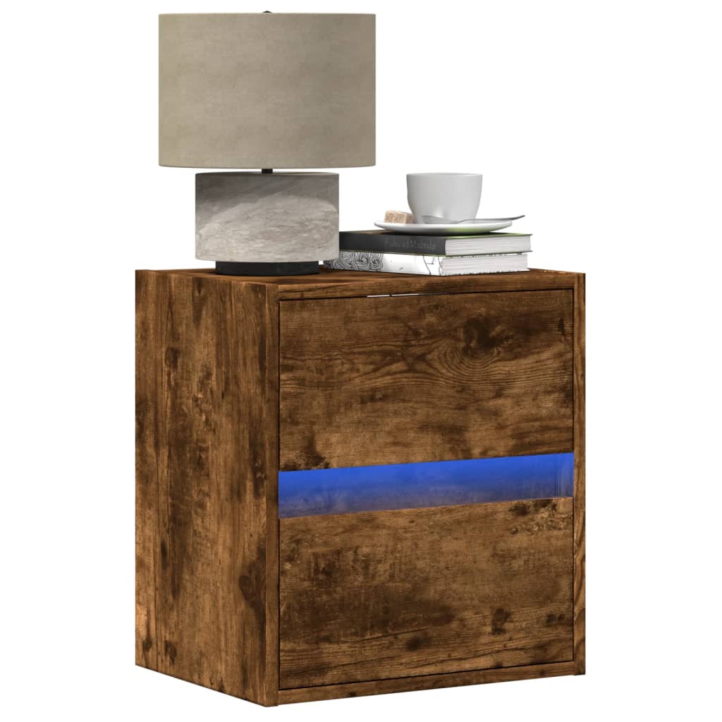 Comodino a Parete con luci LED Rovere Fumo | homemem39
