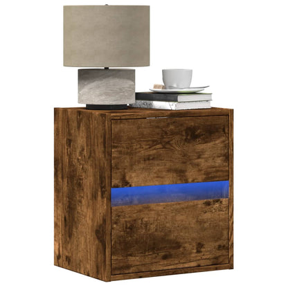 Comodino a Parete con luci LED Rovere Fumo | homemem39