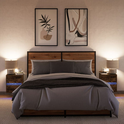 Comodini a Parete con luci LED 2 pz Rovere Fumo | homemem39