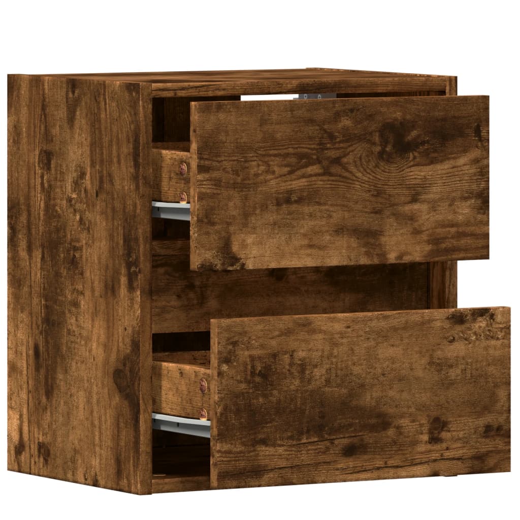 Comodini a Parete con luci LED 2 pz Rovere Fumo | homemem39