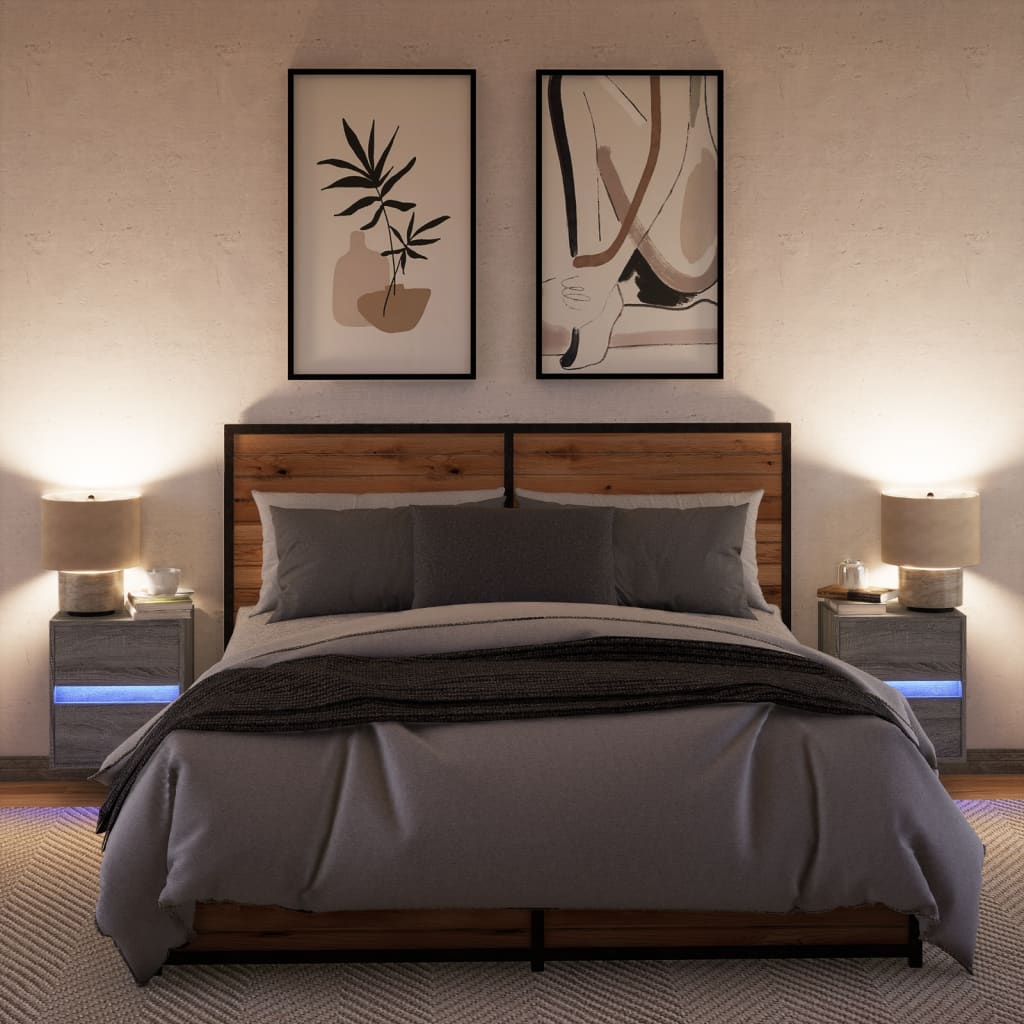 Comodini a Parete con luci LED 2 pz Grigio Sonoma - homemem39