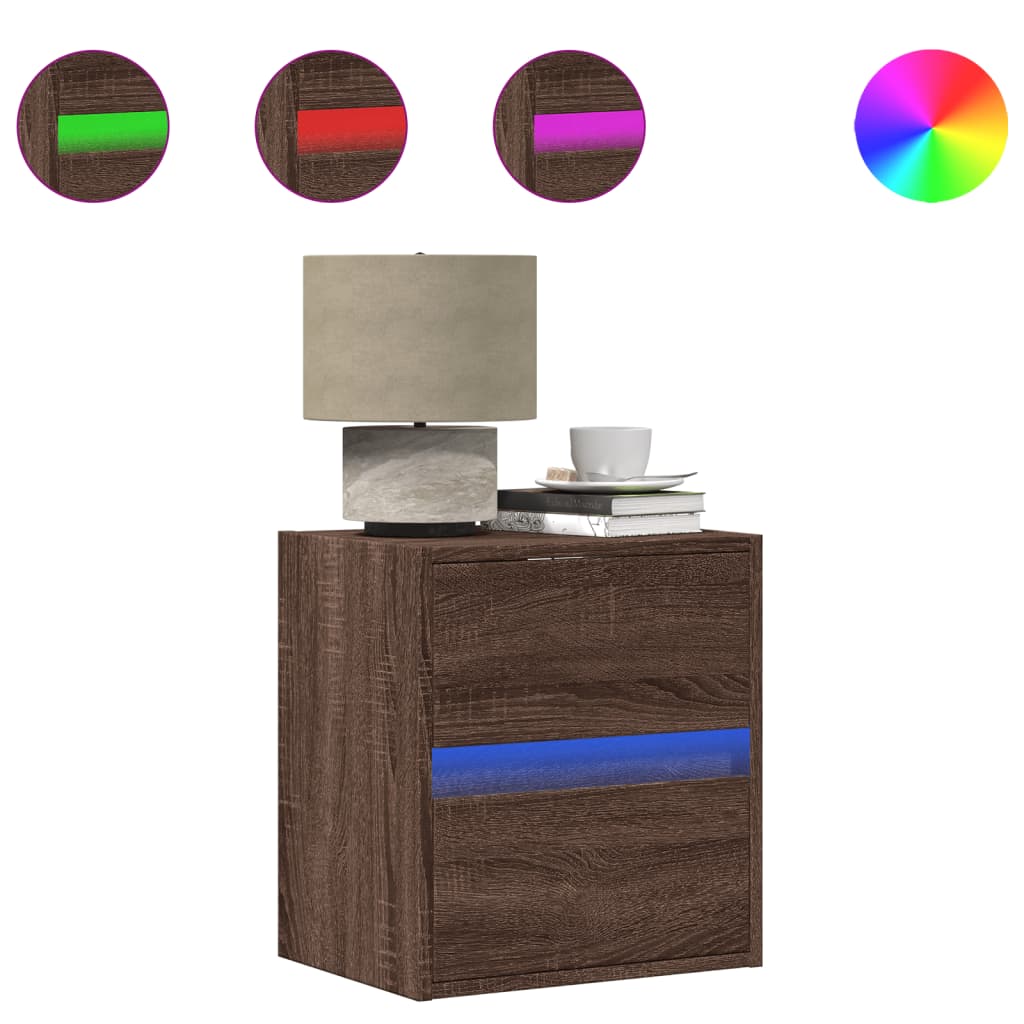 Comodino a Parete con luci LED Rovere Marrone | homemem39