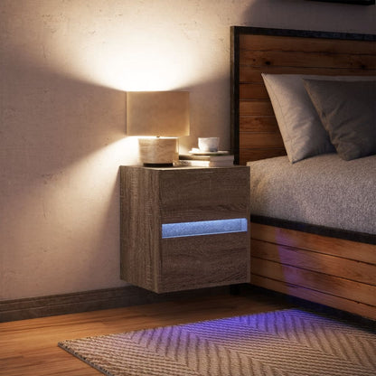 Comodino a Parete con luci LED Rovere Marrone - homemem39