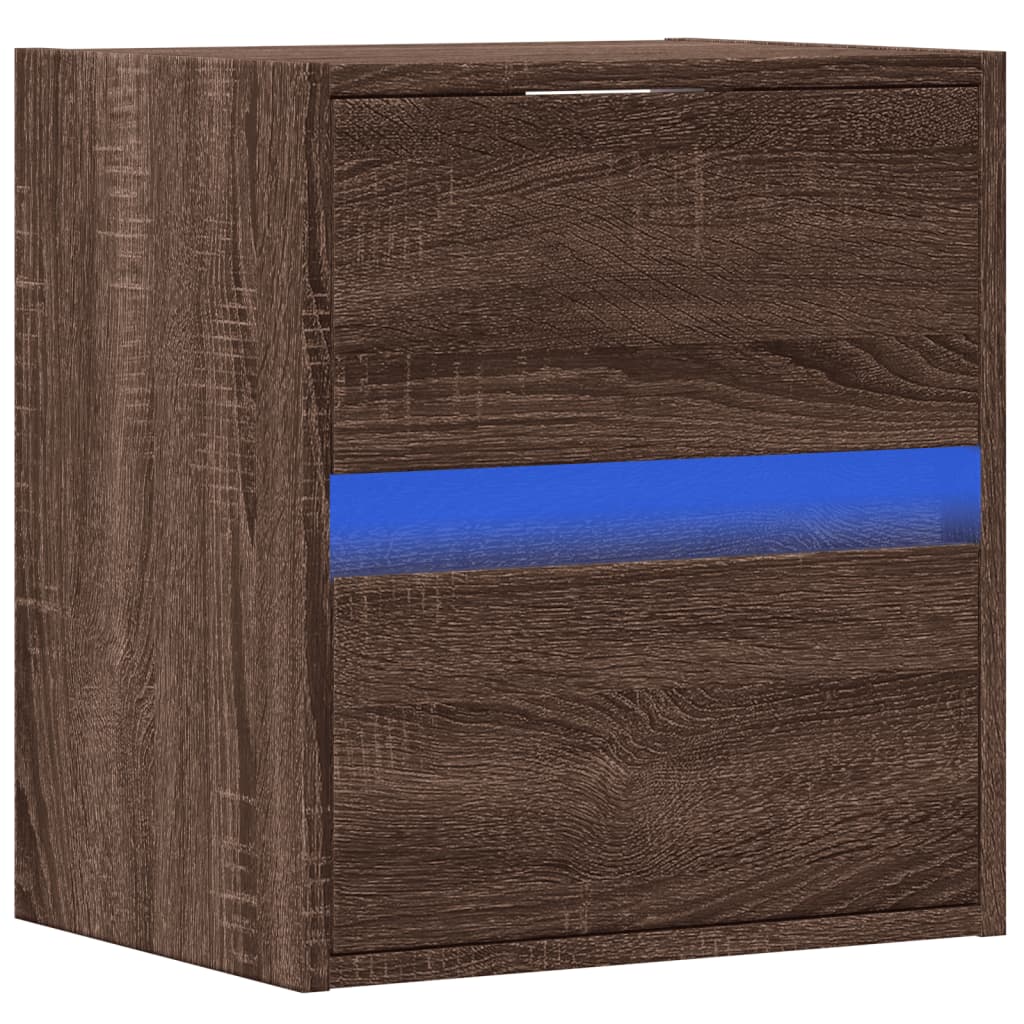 Comodino a Parete con luci LED Rovere Marrone | homemem39