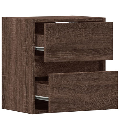 Comodino a Parete con luci LED Rovere Marrone | homemem39