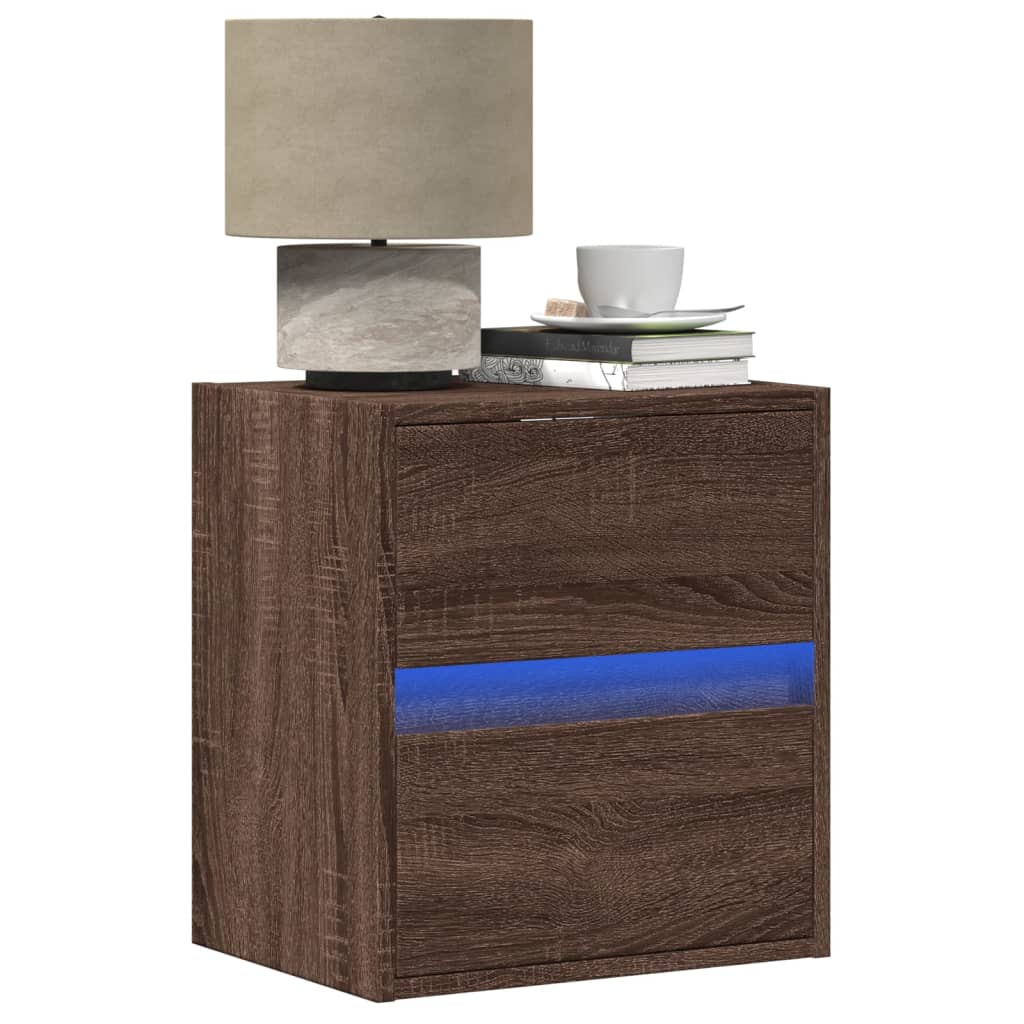 Comodini a Parete con luci LED 2 pz Rovere Marrone - homemem39