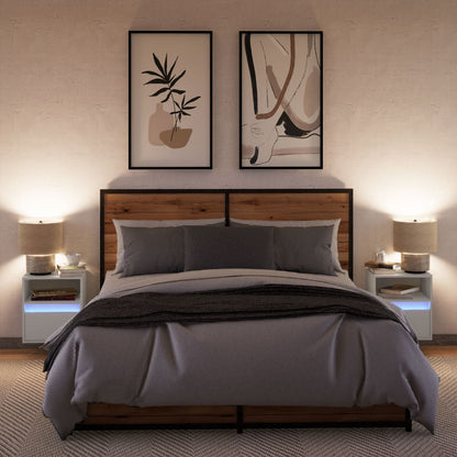 Comodini a Parete con Luci LED 2 pz Bianchi