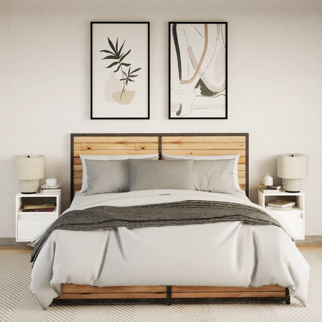 Comodini a Parete con Luci LED 2 pz Bianchi - homemem39