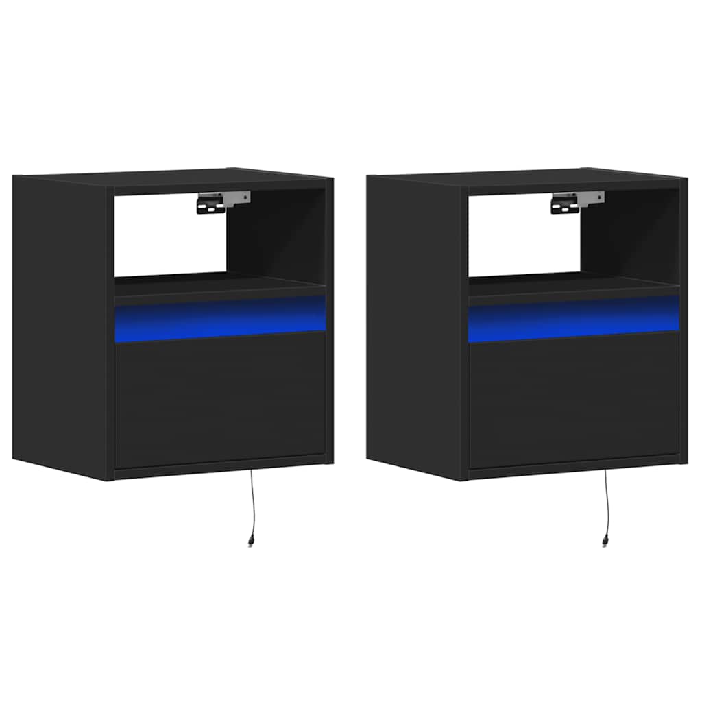 Comodini a Parete con Luci LED 2 pz Neri | homemem39