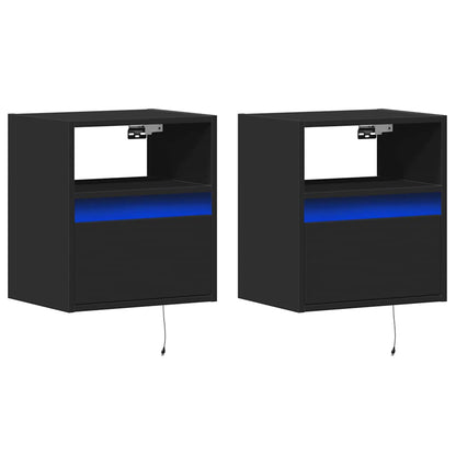 Comodini a Parete con Luci LED 2 pz Neri | homemem39