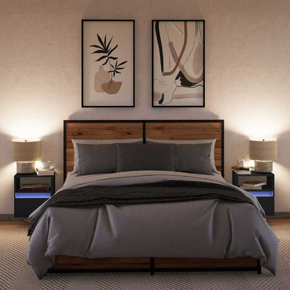 Comodini a Parete con Luci LED 2 pz Neri