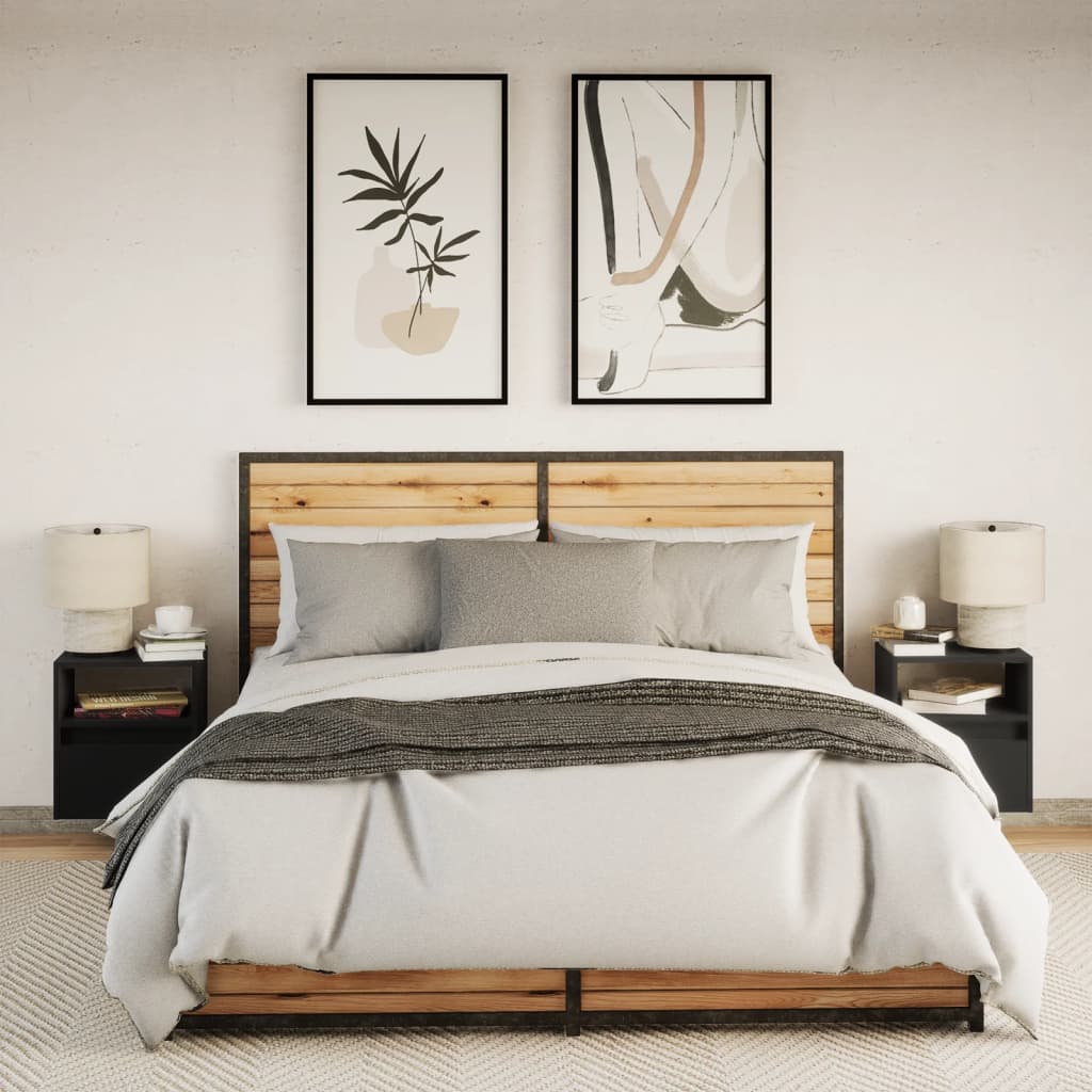 Comodini a Parete con Luci LED 2 pz Neri - homemem39