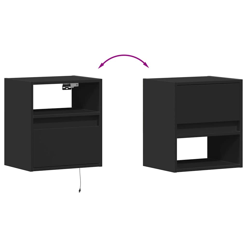 Comodini a Parete con Luci LED 2 pz Neri | homemem39