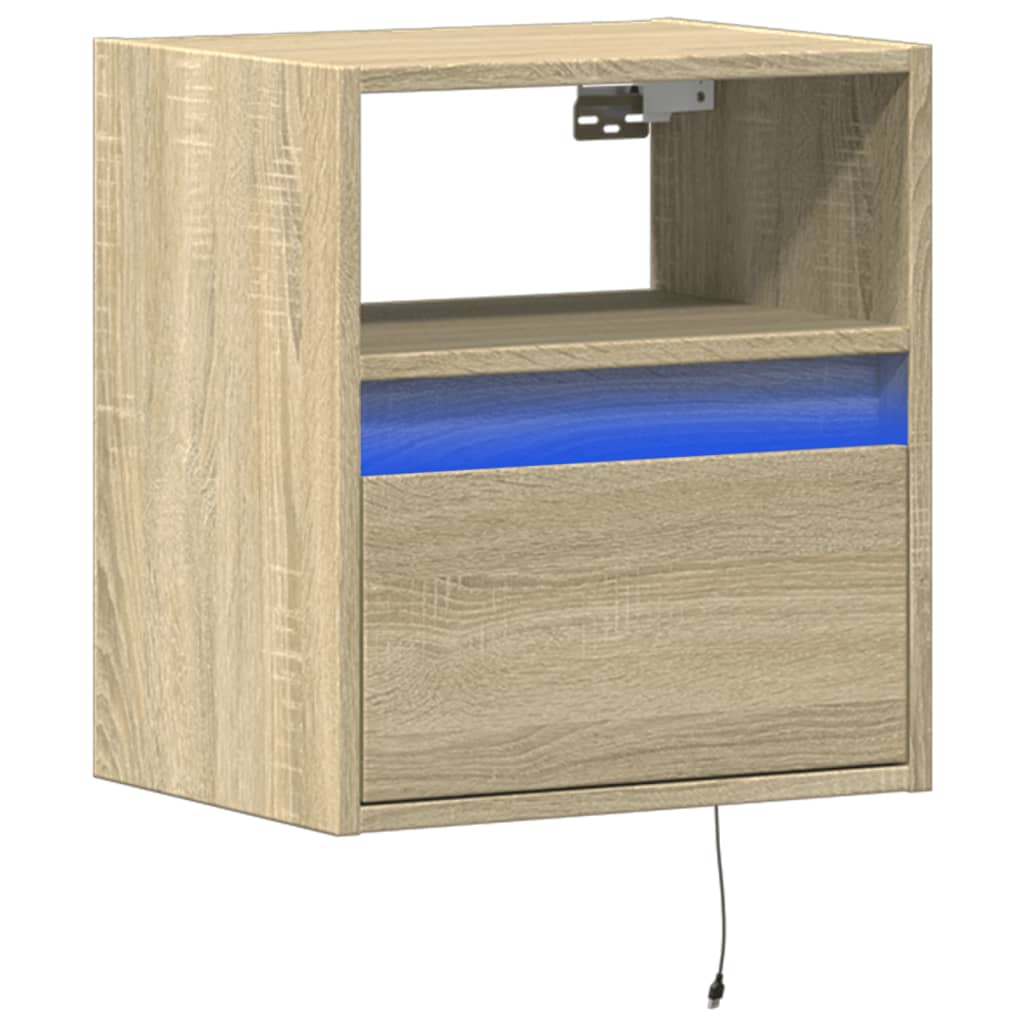 Comodino a Parete con luci LED Rovere Sonoma | homemem39