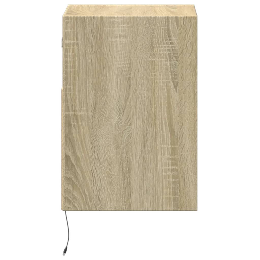 Comodino a Parete con luci LED Rovere Sonoma | homemem39