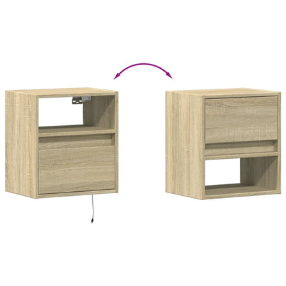 Comodino a Parete con luci LED Rovere Sonoma | homemem39