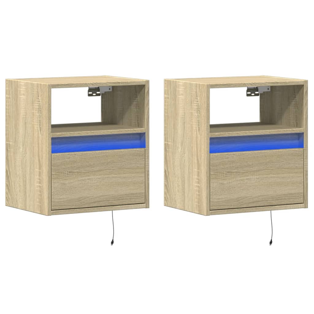Comodini a Parete con luci LED 2 pz Rovere Sonoma | homemem39