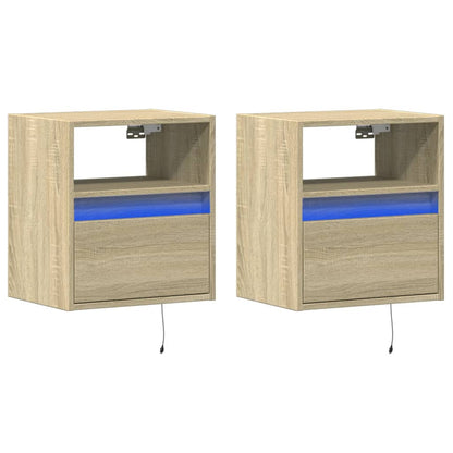 Comodini a Parete con luci LED 2 pz Rovere Sonoma | homemem39