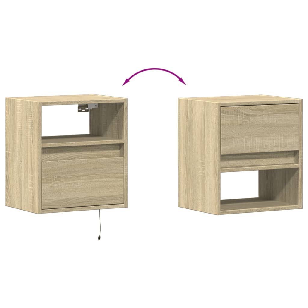 Comodini a Parete con luci LED 2 pz Rovere Sonoma | homemem39