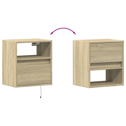 Comodini a Parete con luci LED 2 pz Rovere Sonoma | homemem39