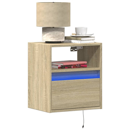 Comodini a Parete con luci LED 2 pz Rovere Sonoma | homemem39