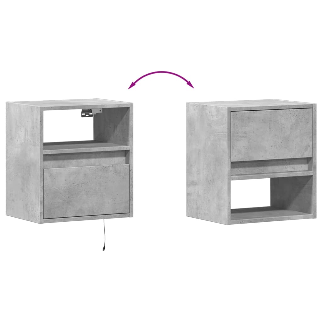 Comodino a Parete con Luci LED Grigio Cemento - homemem39