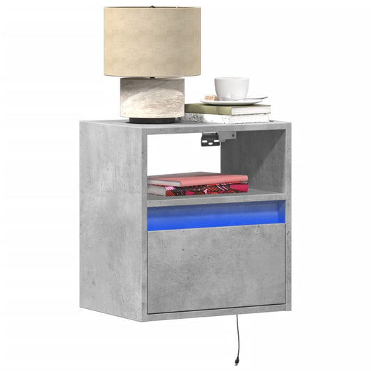 Comodino a Parete con Luci LED Grigio Cemento - homemem39