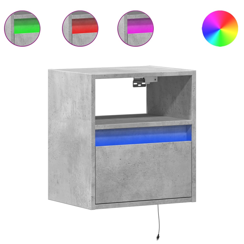 Comodini a Parete con Luci LED 2 pz Grigio Cemento | homemem39