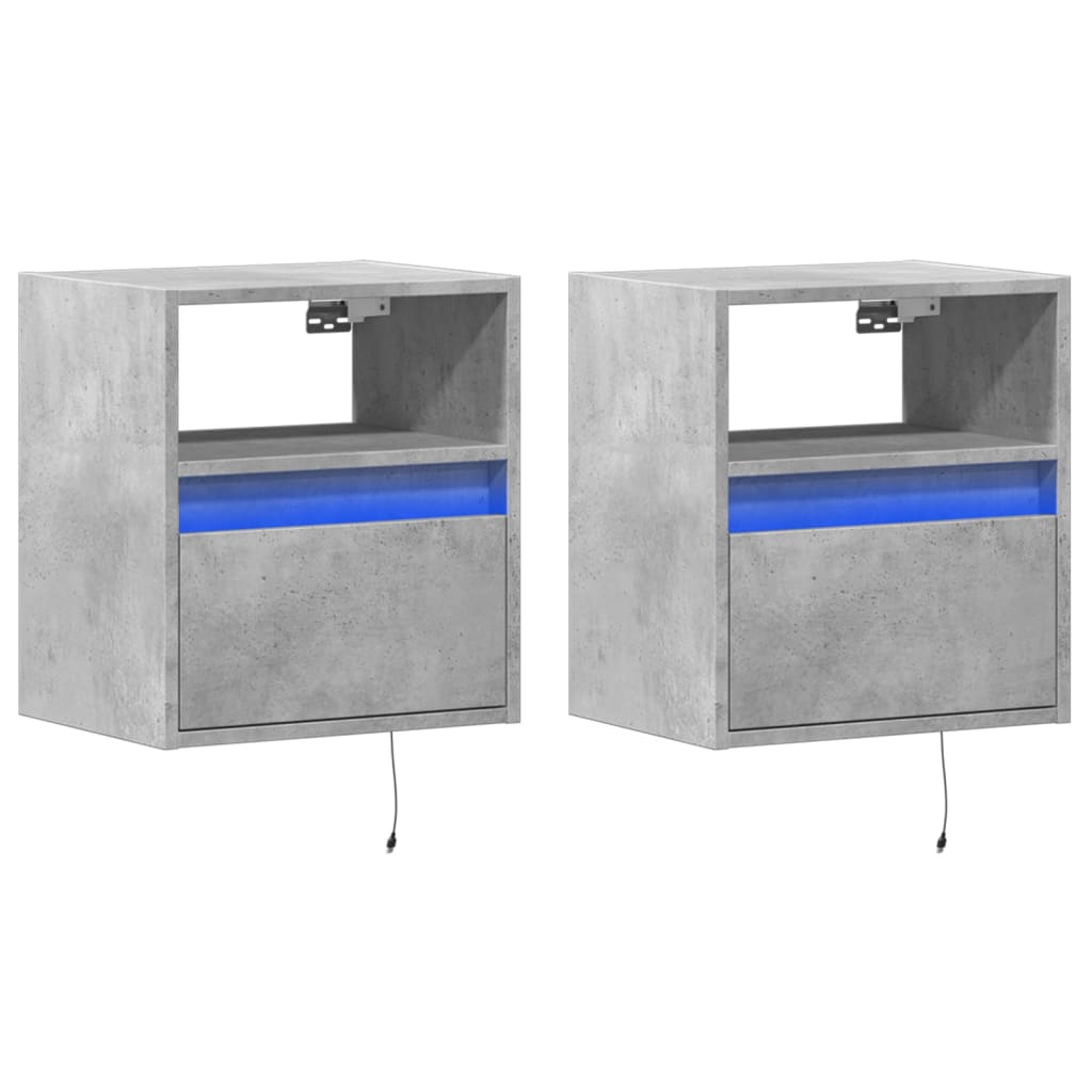 Comodini a Parete con Luci LED 2 pz Grigio Cemento | homemem39