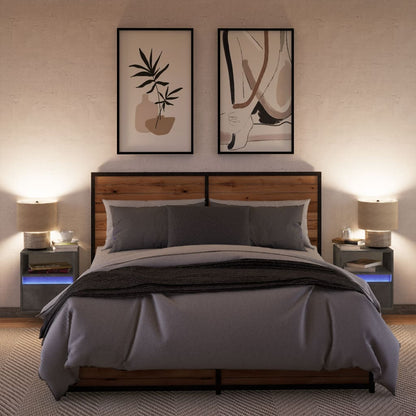 Comodini a Parete con Luci LED 2 pz Grigio Cemento