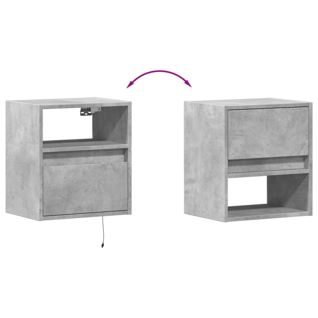 Comodini a Parete con Luci LED 2 pz Grigio Cemento | homemem39