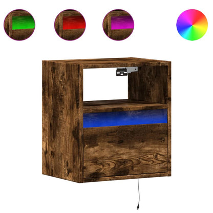 Comodino a Parete con luci LED Rovere Fumo | homemem39