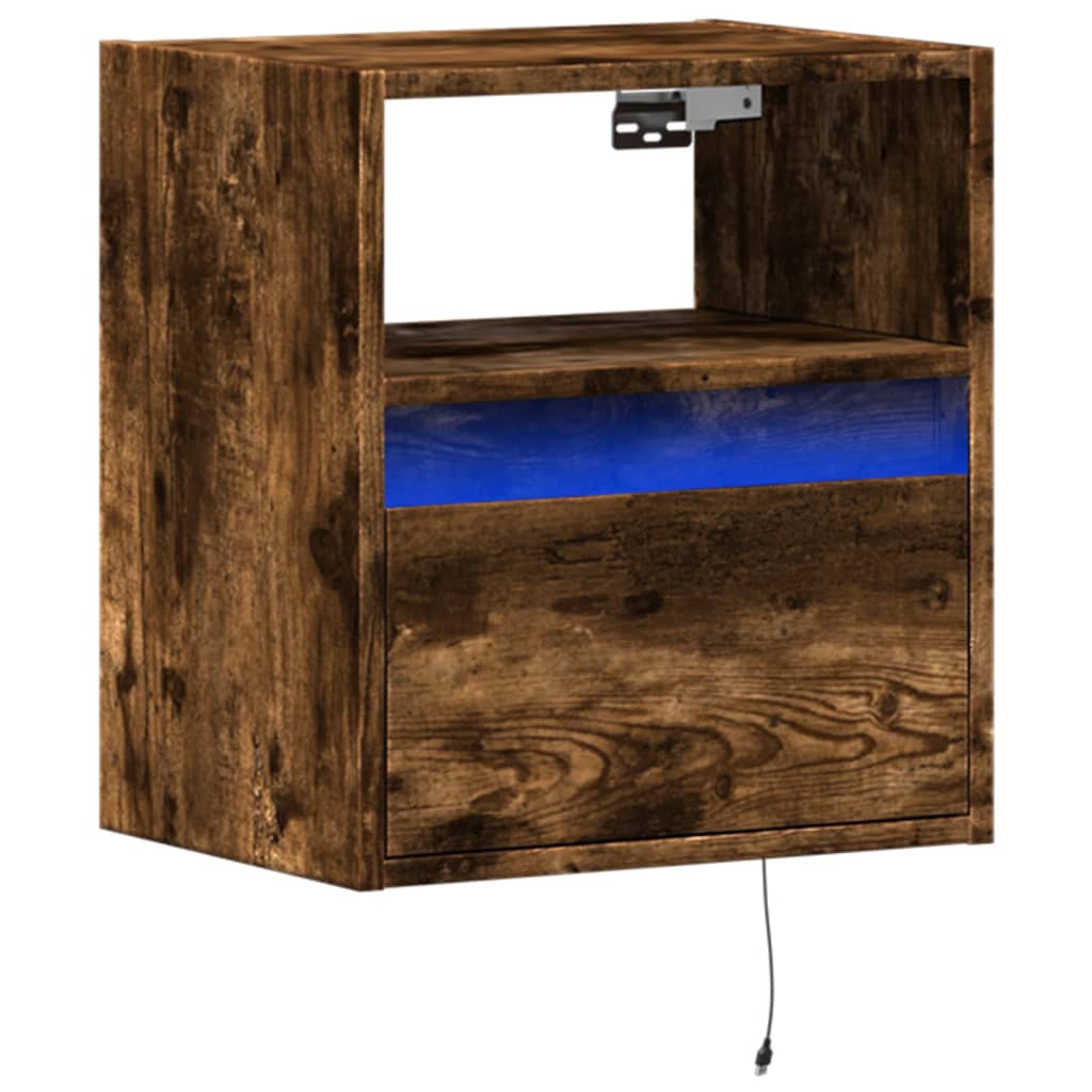 Comodino a Parete con luci LED Rovere Fumo | homemem39