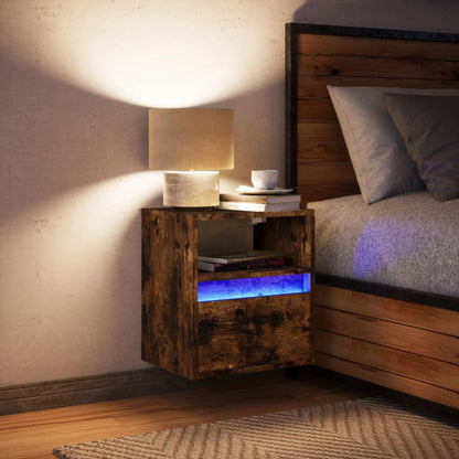 Comodino a Parete con luci LED Rovere Fumo